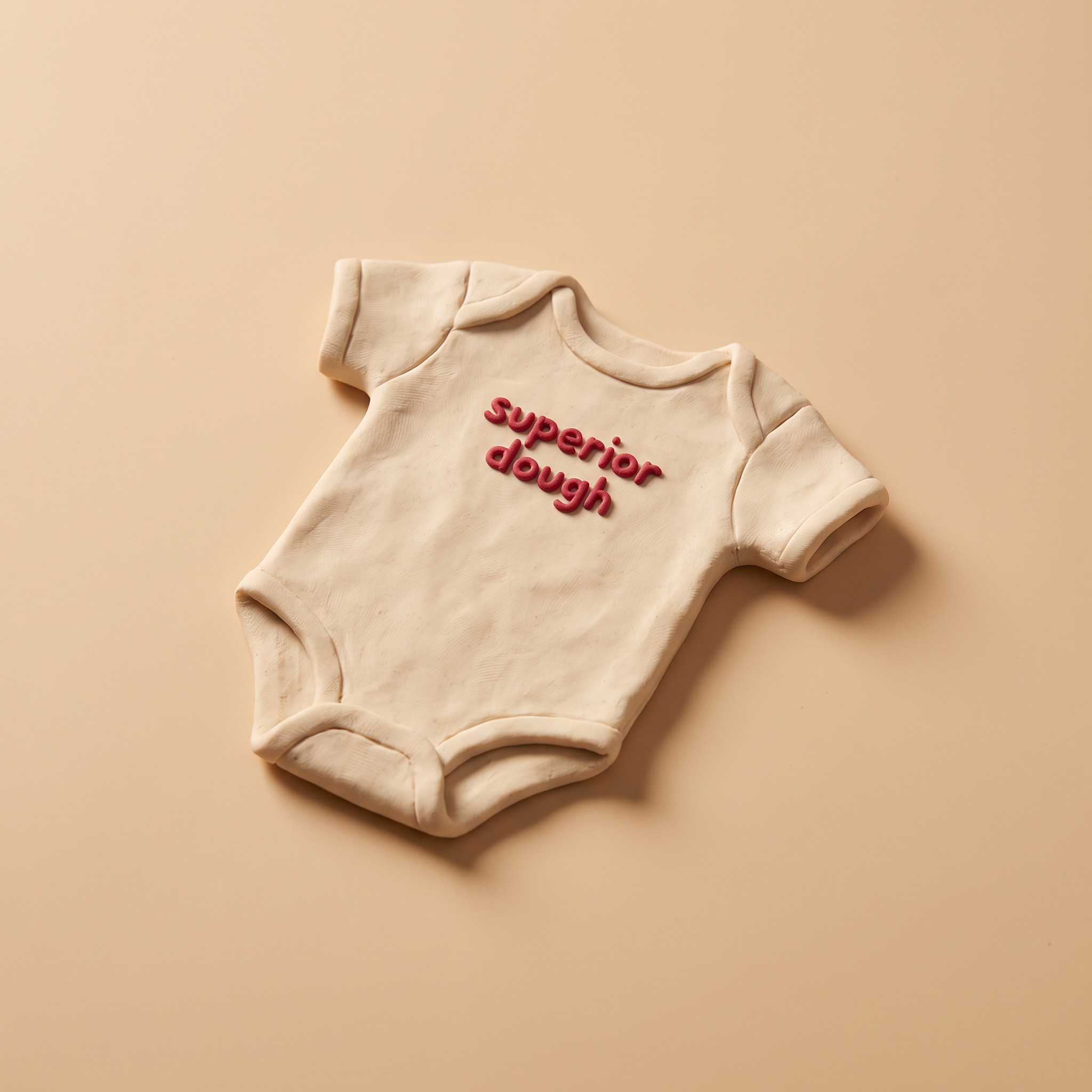 Baby Dough cream organic cotton baby bodysuit, claymation product shot
