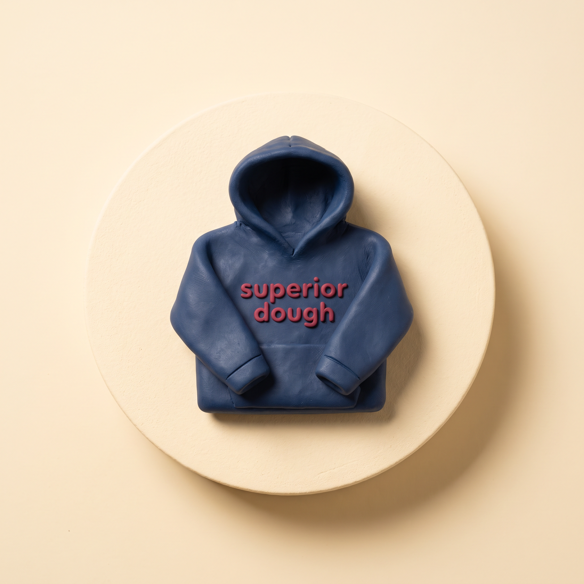 Superior Dough kids navy organic cotton hoodie, claymation product shot